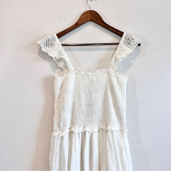 Natural Life White Smocked Cotton Eyelet Midi Dress L/XL Cottagecore Boho NWT - Picture 10 of 12